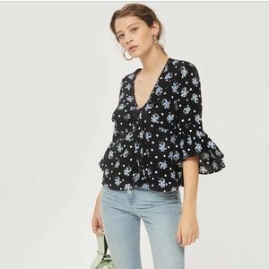 Topshop Felicity Spot floral tie front blouse